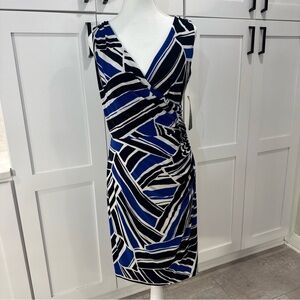 NWT Lauren Ralph Lauren Sleeveless Blue and Black Patterned Jersey knit Dress 8